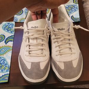 Sz 11 Polo by Ralph Lauren Men's White and Gray Casual Sneakers